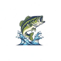 AI-generated sticker of a largemouth bass jumping out of the water, retro patch style