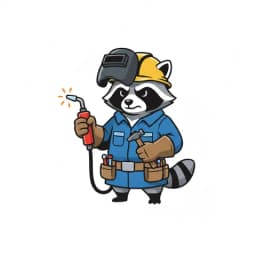 AI-generated sticker of a cartoon raccoon welder wearing a hard hat