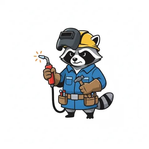 AI-generated artwork of a cartoon raccoon welder in a hard hat